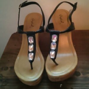 Qupid Black Stripe Rinestone Wedges