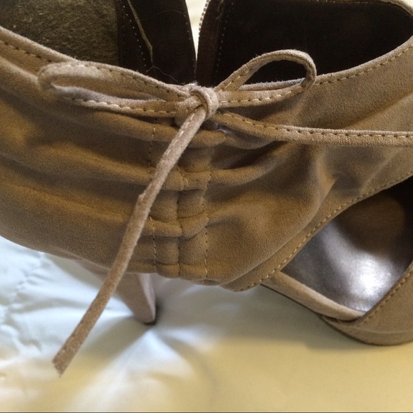 Sexy Taupe Suede Peep Toe Heels - Picture 3 of 5