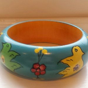 Hand painted bird wooden bangle