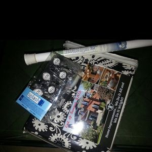 Shower curtain, with rings and twist tight rod.