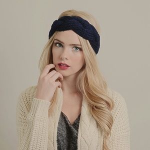 Crochet Cable Knit Headband Hairband-Navy