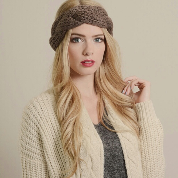 Cable Knit Headband Hairband-Mocha