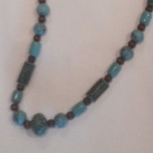 Turquoise and brown beaded necklace