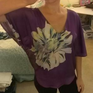 Purple flower silky feeling top