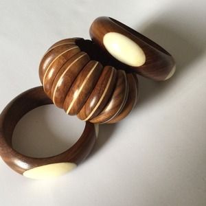 Bundle lot 3 piece wooden thick bangles bracelet