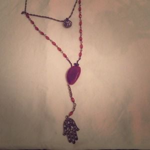 Free people Hamsa rosary bead like necklace