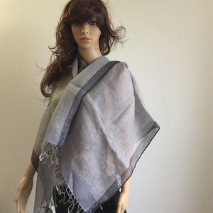 Emporio Armani sheer gray shawl beaded tassels