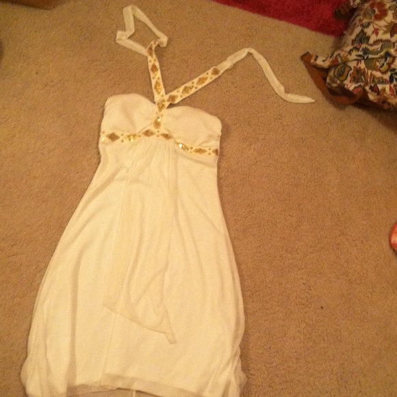 Cream dress with gold embellishments