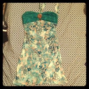Teal and Brown Halter Dress