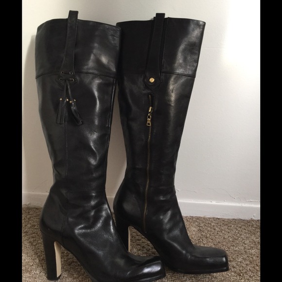 Black Nine West knee high leather boots Size10