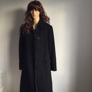DKNY long Black Wool blend coat Size 12