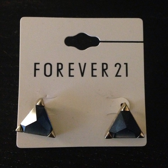 Blue triangle jewel earrings with gold tip detail