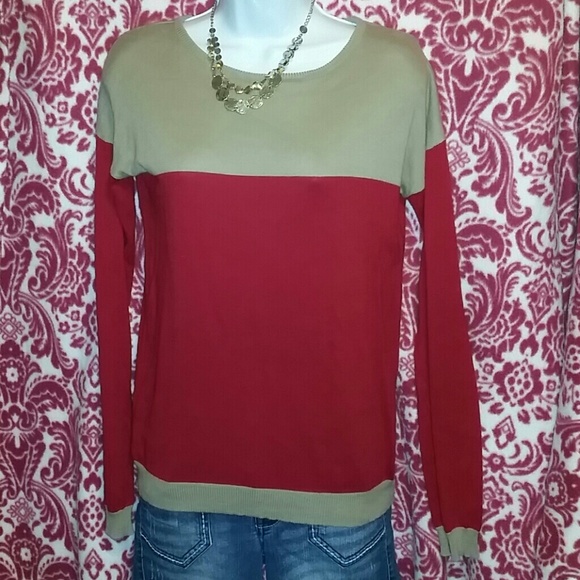 Tan and Red Light Weight Sweater