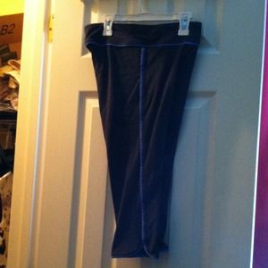 Dark gray yoga pants with blue trim