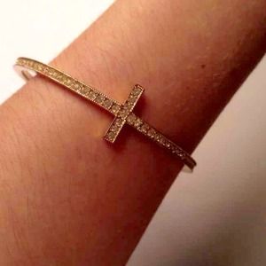 Gold cross bangle bracelet