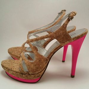 Guess by Marciano Cork & Neon Pink Heels *NWOB*