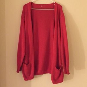 Red knit cardigan