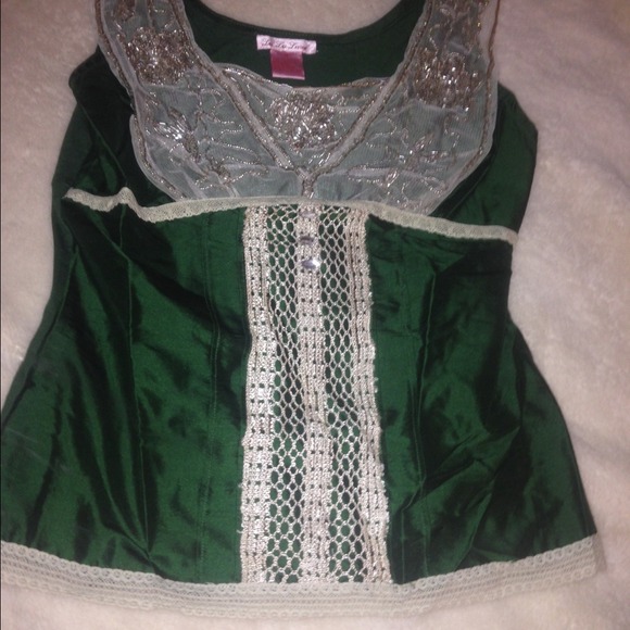 Holiday green silk top