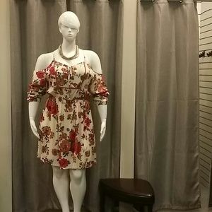 Plus Size Floral Dress open shoulder.