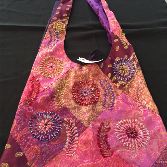 Purple Cross body cloth, sequin, and bead bag