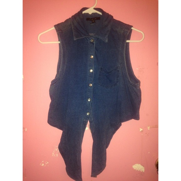 Blue Collar Button Up Crop Top