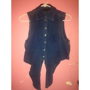 Blue Collar Button Up Crop Top