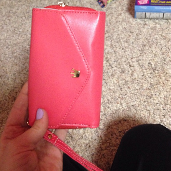 Coral wrist wallet with Cellphone pocket