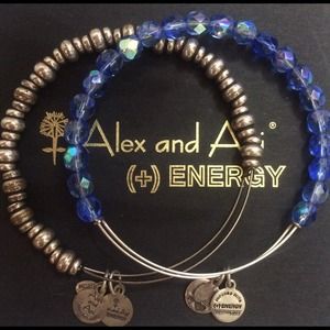 Alex and Ani Silver beaded & blue bead bracelet