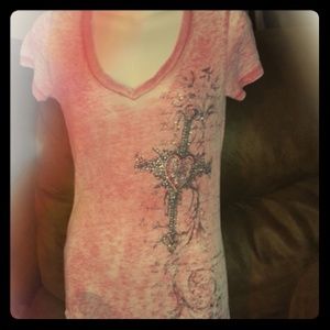 Coral color burn out shirt  NWOT