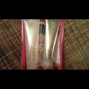 VS mini sized lotion, perfume, and body wash.