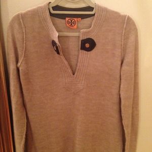 Tory Burch tan sweater w leather buckle detail