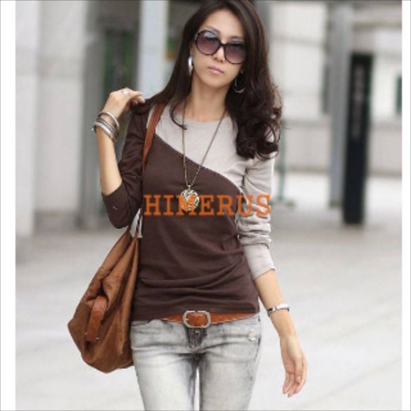Finejo Tops - Cute brown & gray shirt
