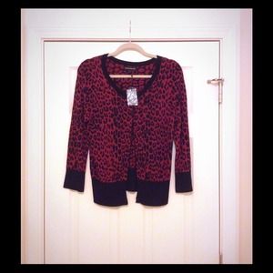 Express Red Animal Print Cardigan Sweater