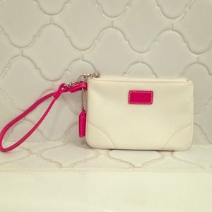 Coach Wristlet white with bright pink accents