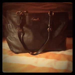 Black Leather Coach Tote Bag