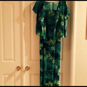 2- Piece Hawaiian Print Dress & Short Slv Shawl