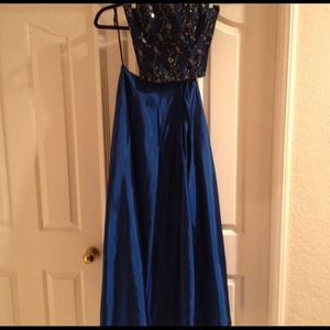 2-PC Metallic Blue Fancy Top & Skirt