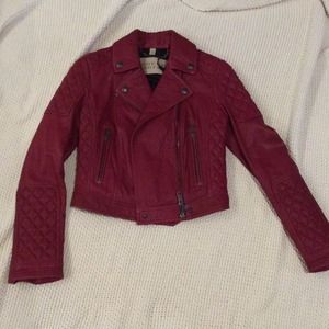 Burberry Brit dark red leather moto jacket