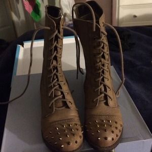 Taupe studded combat boots