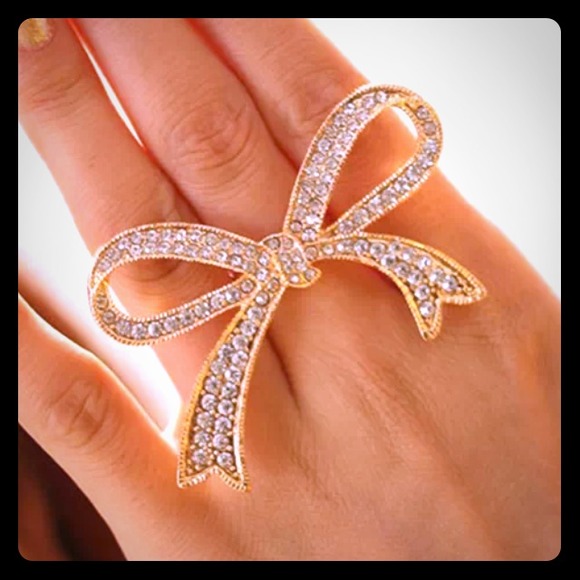 Gold Crystal Bowknot Ring Adjustable