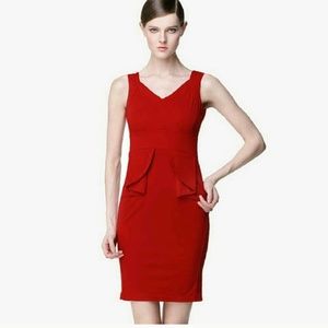 Vtg nwot red 50 dress small v peplum work bodycon