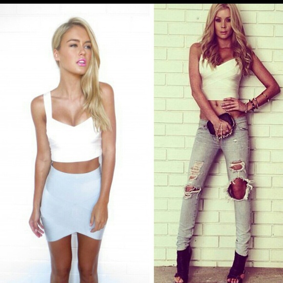 Tops - S M top bandage white elastic crop bodycon celeb