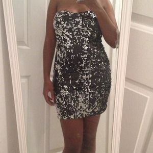 Silver/Black sequin mini dress