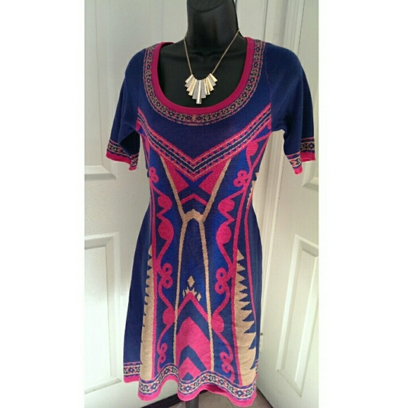 Blue and Pink Sweater Tribal Dress