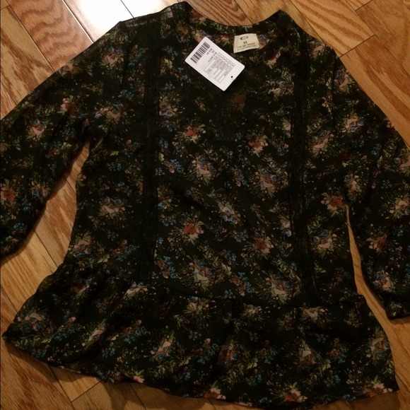 Pins and Needles Black Sheer Floral Blouse