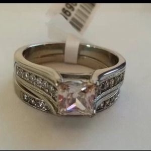 Princess-Cut and Round CZ Wedding Ring Size 10