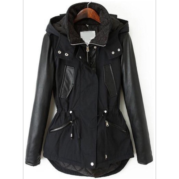 PU Leather Contrast Parka