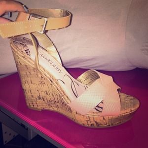 Sam & Libby Tan and Pink Wedges