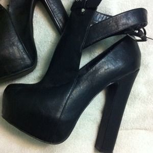Black leather Bootie Heels by SHOEDAZZLE