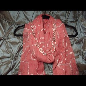 *REDUCED*Coral Shawl With Silver Design Print